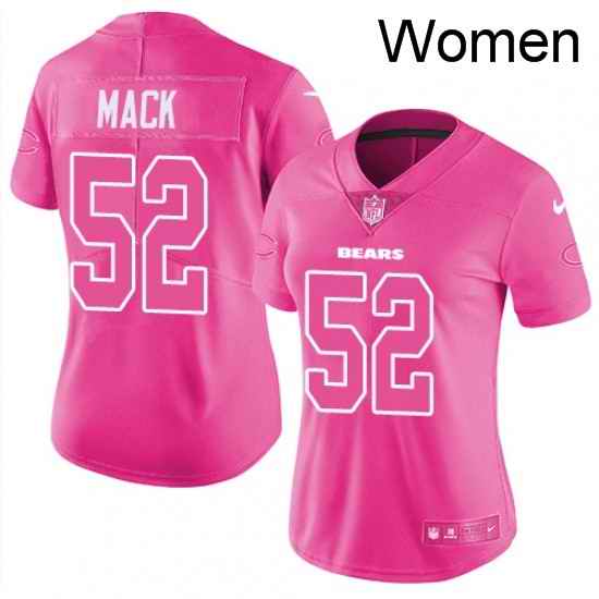 Womens Nike Chicago Bears 52 Khalil Mack Limited Pink Rush Fashion NFL Jersey